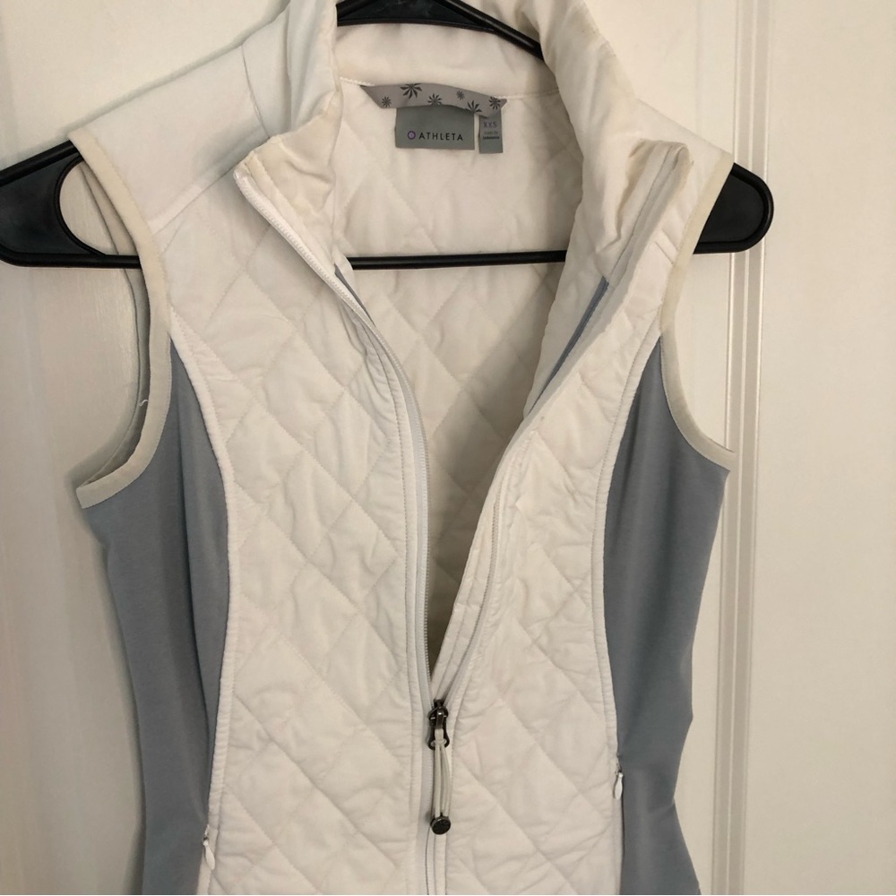 Athleta upside spandex blend white/Grey quilted zippered vest bodycon Sz XXS - Picture 8 of 12
